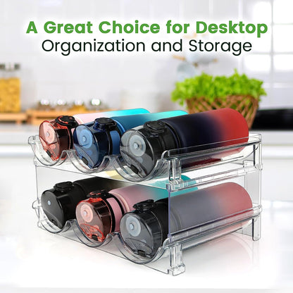 Stackable Water Bottle Organizer - 2 Pack Cabinet Storage Rack for Efficient Water Bottle Storage