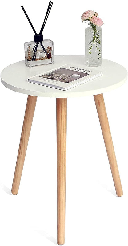 Modern Round Accent Side Table – Space-Saving Nightstand for Living Room, Bedroom & Office (White)