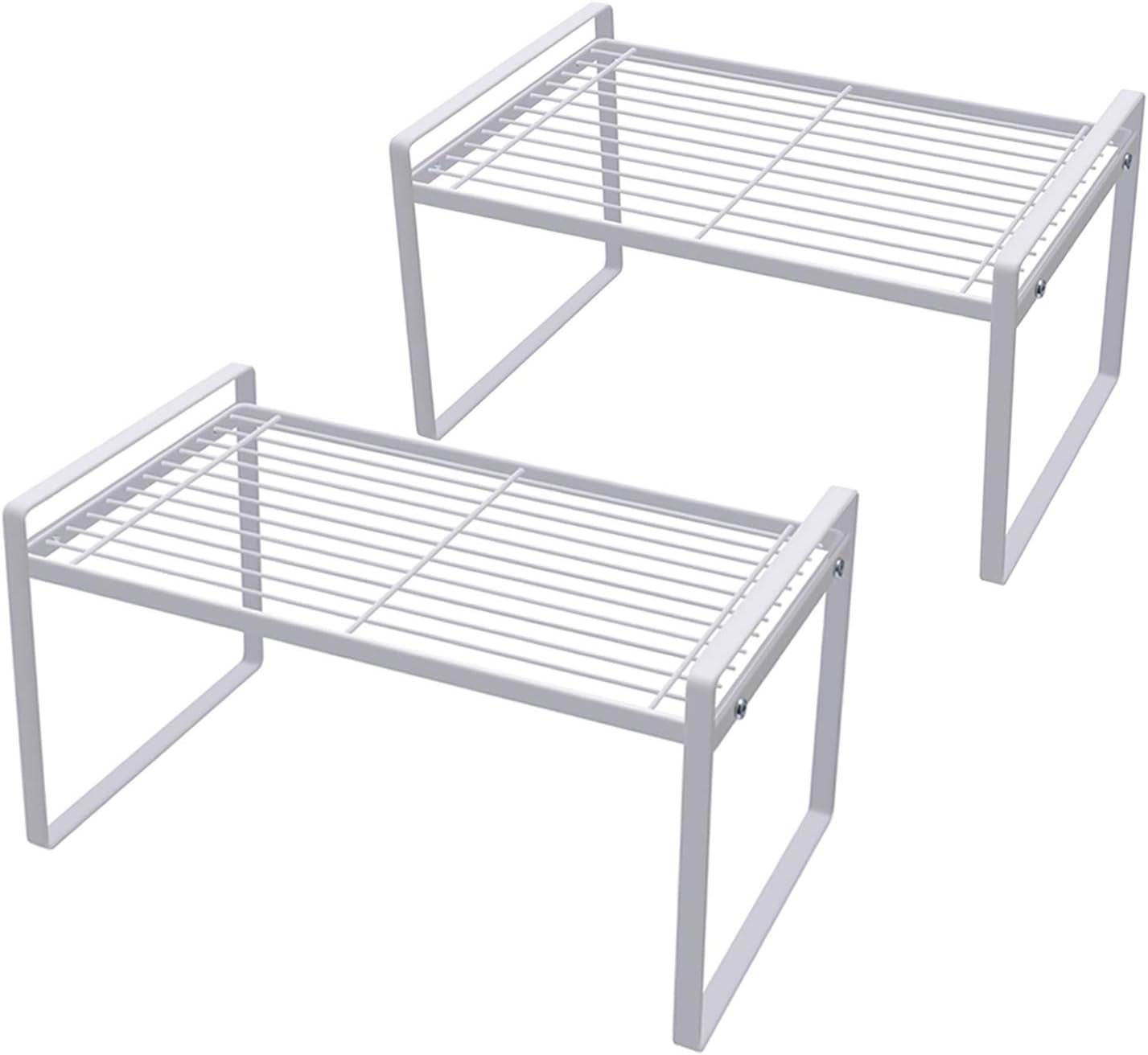 2-Pack Stackable Kitchen & Cabinet Organizer Rack – Steel Storage Shelf for Pantry, Bathroom, Bedroom & Office (White)