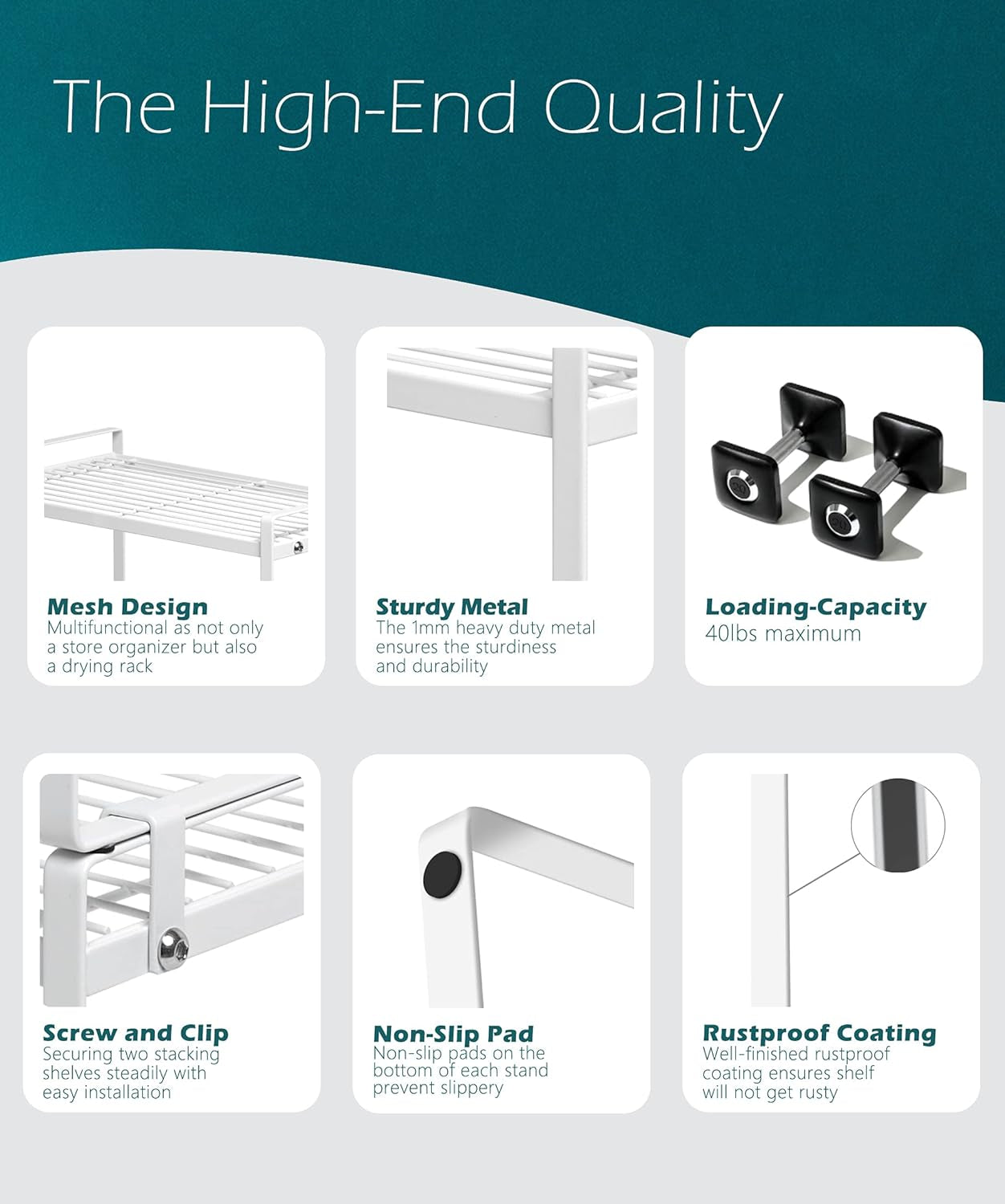 2-Pack Stackable Kitchen & Cabinet Organizer Rack – Steel Storage Shelf for Pantry, Bathroom, Bedroom & Office (White)