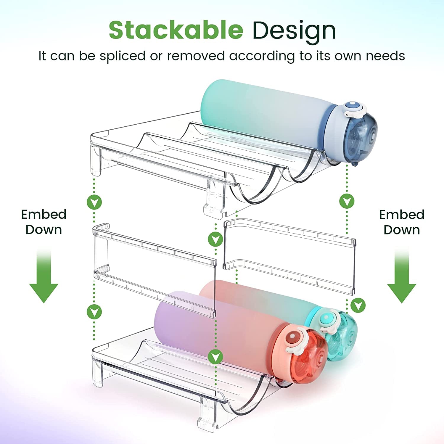 Stackable Water Bottle Organizer - 2 Pack Cabinet Storage Rack for Efficient Water Bottle Storage