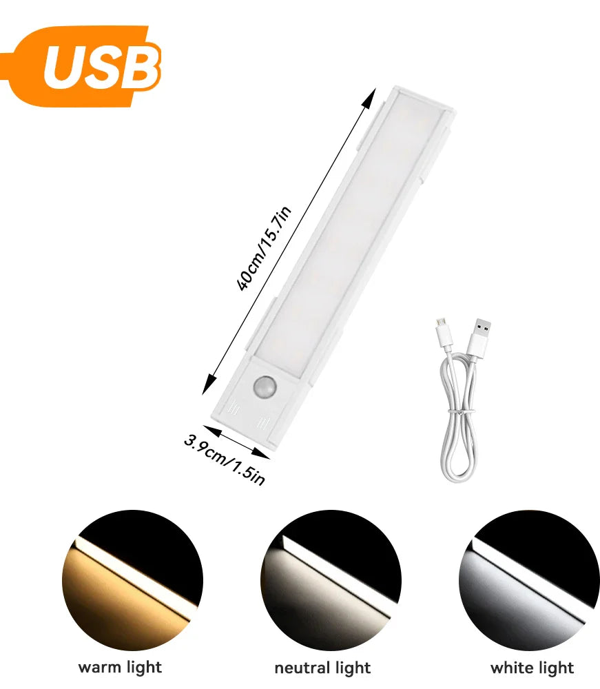LED Motion Sensor Under Cabinet Light with USB for Kitchen, Bedroom, and Wardrobe Indoor Lighting